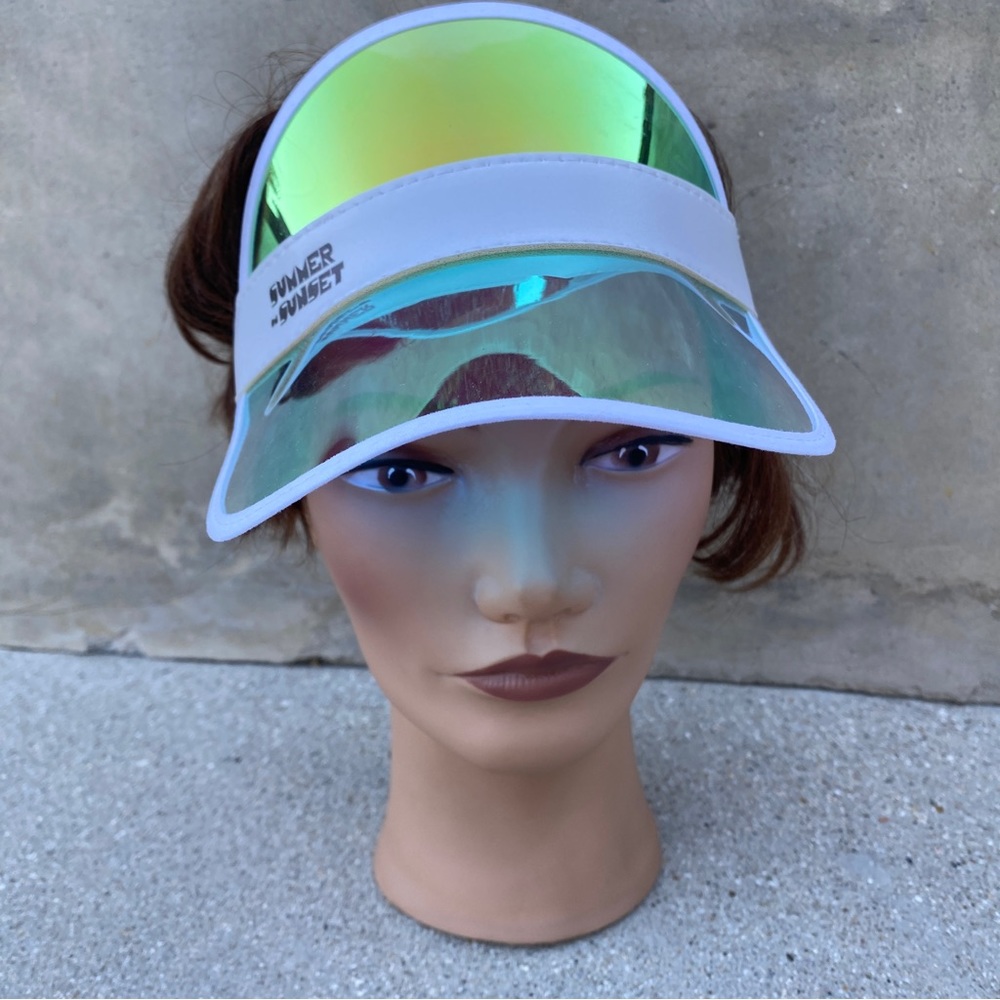 Summer on SUNSET holographic visor sun protection hat cap white iridescent brim - Picture 11 of 15